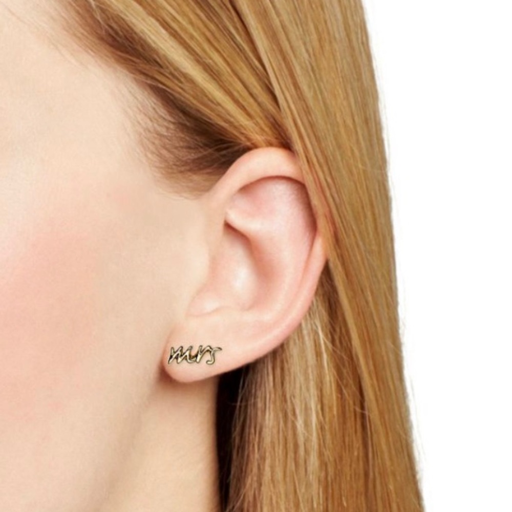 Kate Spade Say Yes “Mrs” Gold Stud Earrings